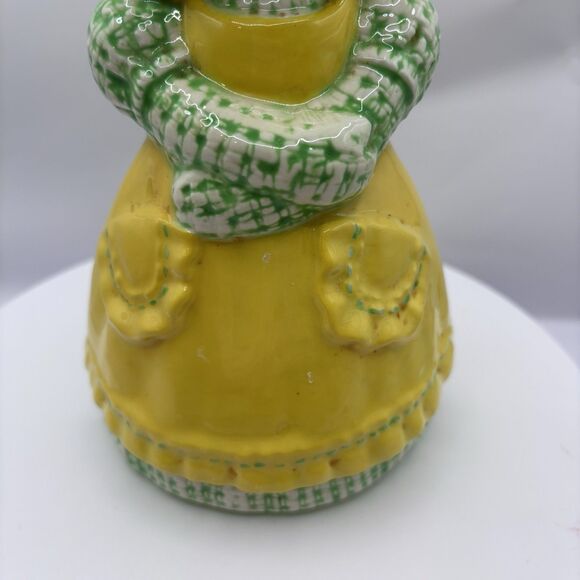 Vintage Sittre Ceramic Burlap Rag Doll Button Eye Sponge Holder - Yellow/Green - Picture 4 of 8